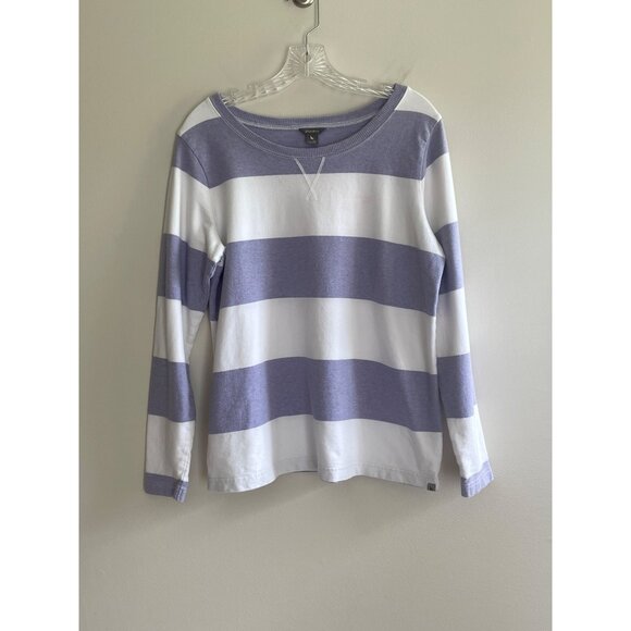 Eddie Bauer Striped Sweatshirt Womens M Lilac/White Coastal Core - Picture 1 of 5